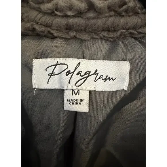 Polagram Sherpa Jacket Medium Taupe Faux Fur Button Front Teddy Coat - Picture 4 of 7